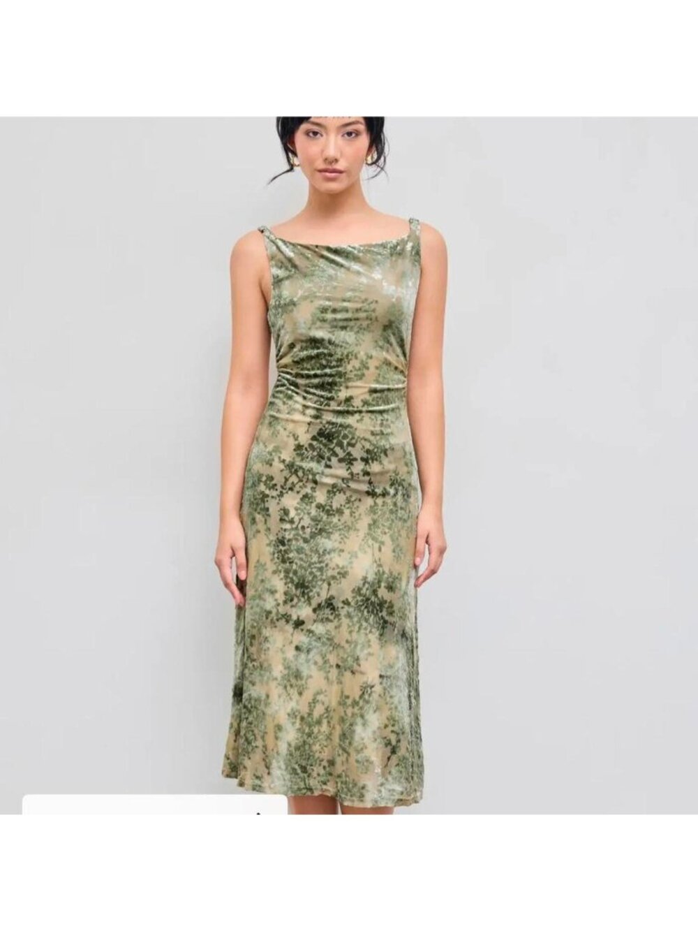 Cider Floral Dress Sleeveless Scoop Neck Ruched Midi Dress L Fairy Grunge NEW